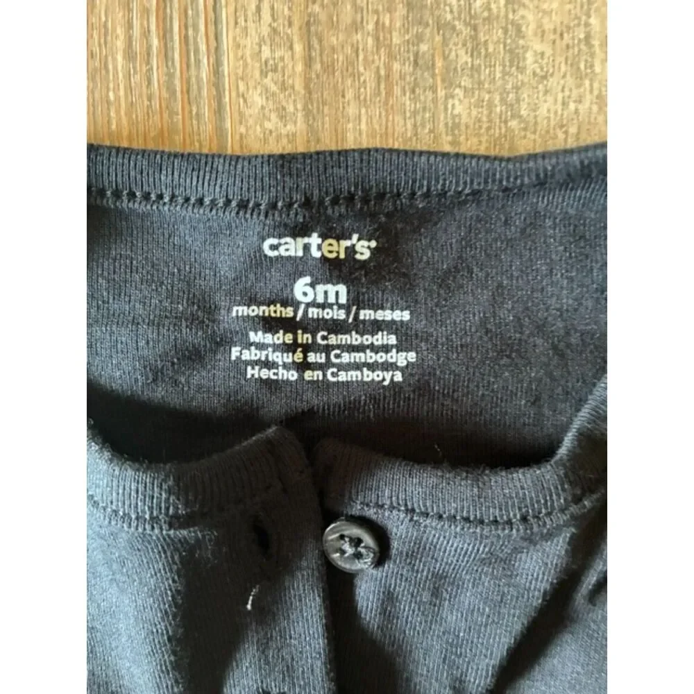 Carter's Black Cat Pocket Cardigan 6 Months EUC